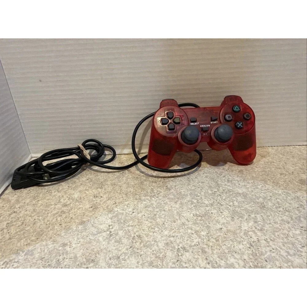 TTX Tech Analog Controller 2 Clear Red Wired PS2 PS1 Controller